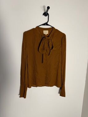Sézane Brown Tie-Neck Long Sleeve Blouse